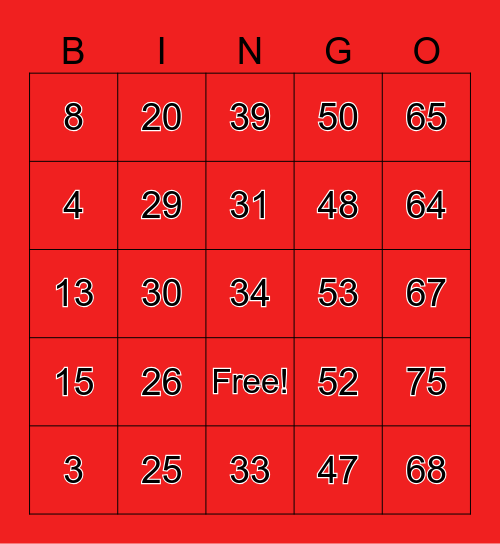 Number Bingo 1-75 Bingo Card