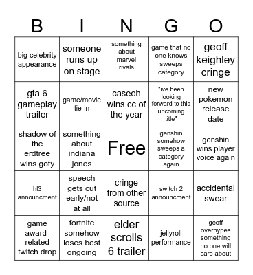 game awards 2024 bingo Card