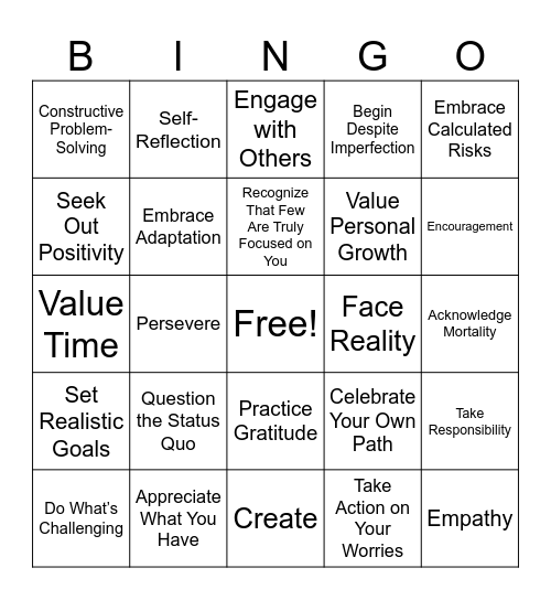 How to Fix Your Life Bingo Card