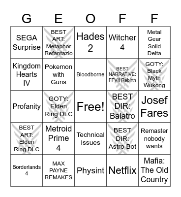 GEOFF Bingo Card