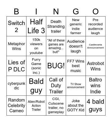 GOTY bingo Card