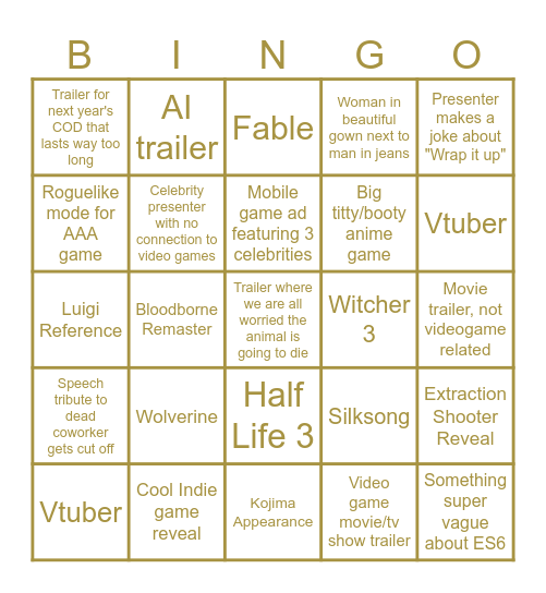 TGA 2025 Bingo Card