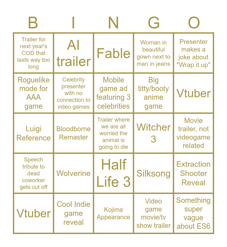 TGA 2025 Bingo Card