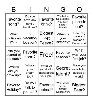 Get To Know You BINGO Card