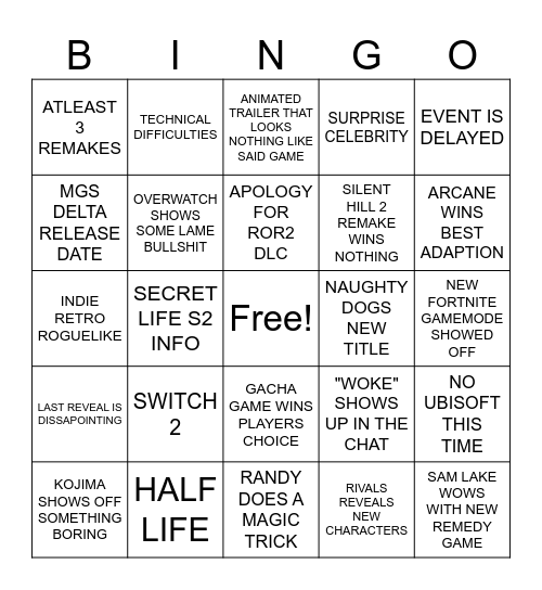 THE GAME AWARDS Bingo Card