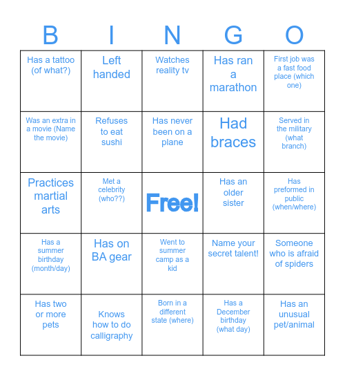 Options B-I-N-G-O! Bingo Card