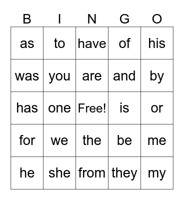 Trick Word Bingo Card