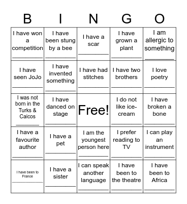 Getting to Know You Bingo Card