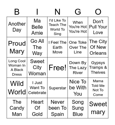 70s Hits Bingo Card