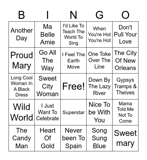 70s Hits Bingo Card