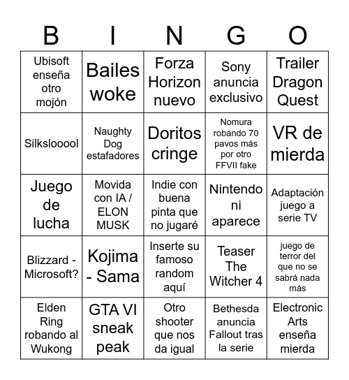 Video Games Bingo Card