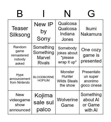 CRAZY GAME AWARDS 2024 Bingo Card