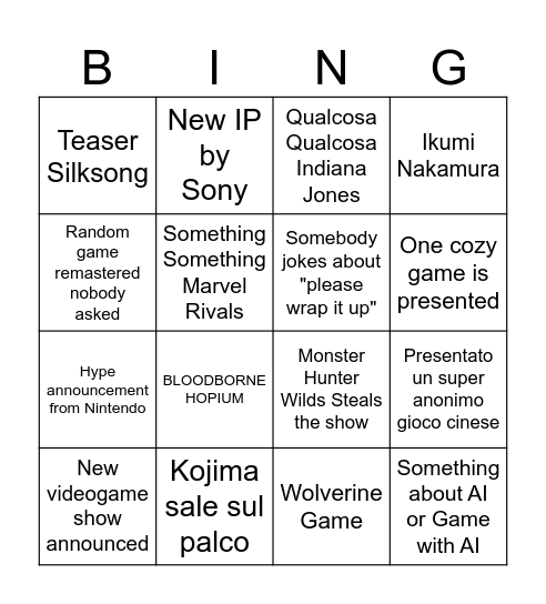 CRAZY GAME AWARDS 2024 Bingo Card