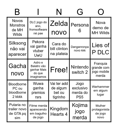 Game Awards Bingo Card