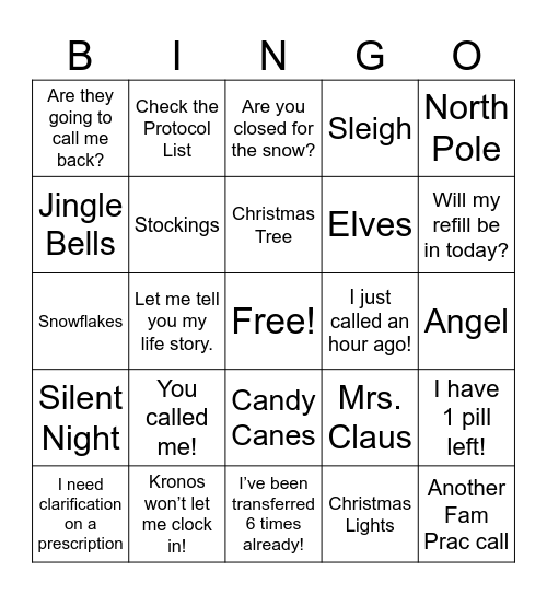 Pharmacy Christmas Bingo Card