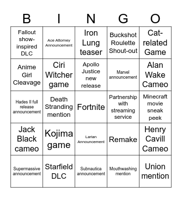 Jo Awards Bingo Card