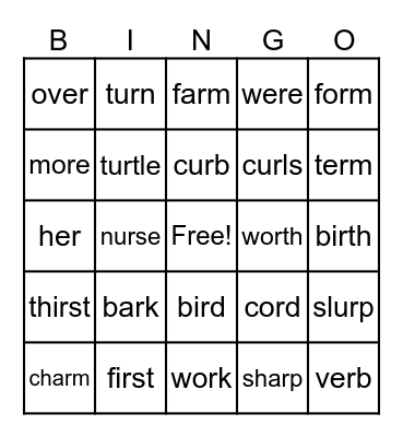 R-CONTROLLED VOWEL WORDS Bingo Card