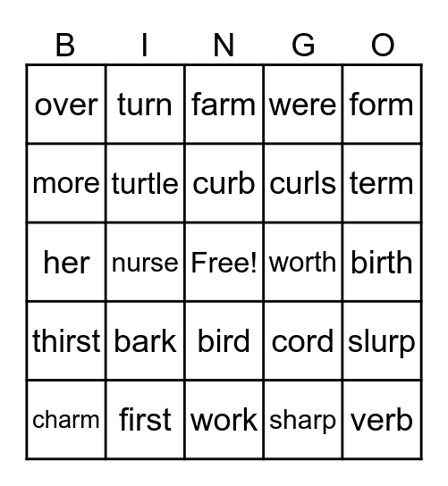 R-CONTROLLED VOWEL WORDS Bingo Card