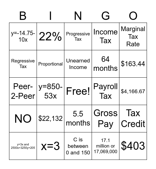 Business Math Fall Exam 2024 Bingo Card