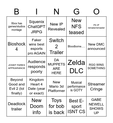 TGA 2024 Bingo Card
