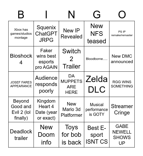 TGA 2024 Bingo Card