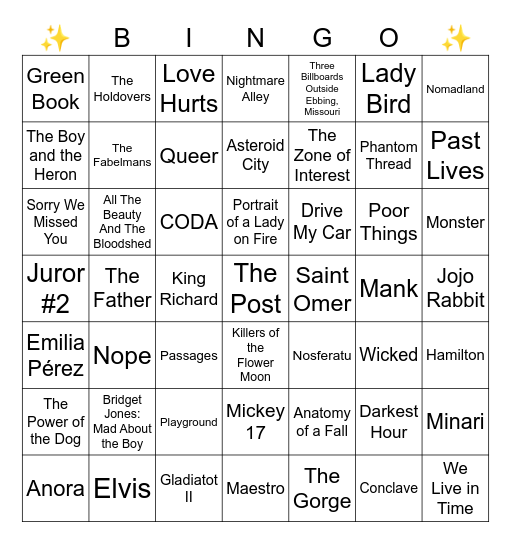 2025 Cinephile Bingo Card