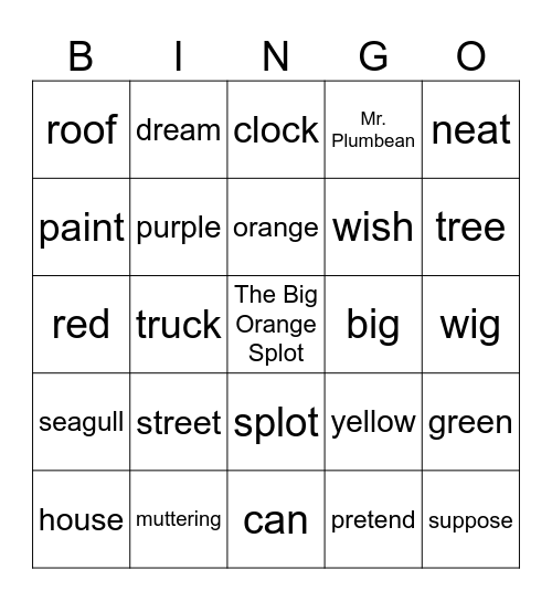 The Big Orange Splot by Daniel Pinkwater Bingo Card