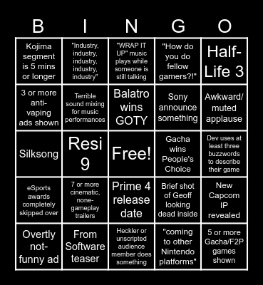 TGA's 2024 Bingo Card