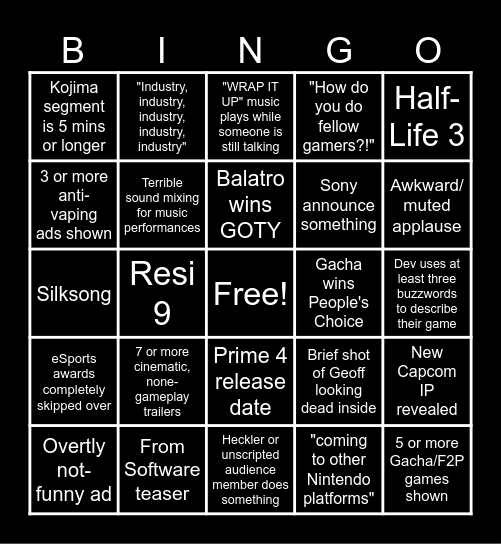 TGA's 2024 Bingo Card