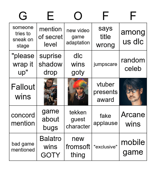 Game Awards 2024 Bingo Card