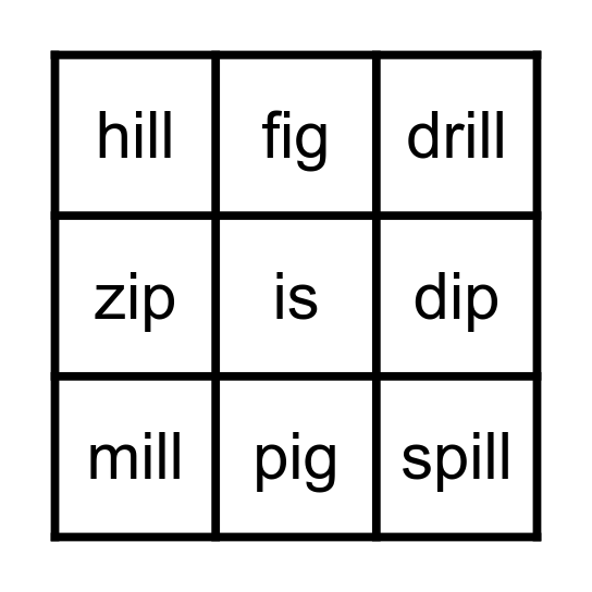 Short i words Bingo Card