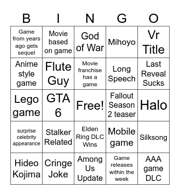 Game Awards 2024 Bingo Card