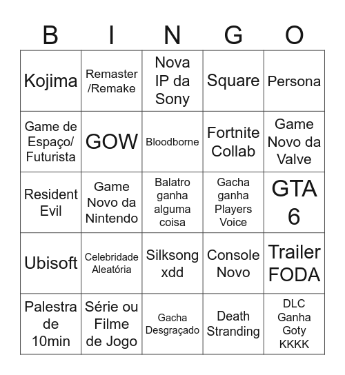 BINGO TGA 2024 Bingo Card