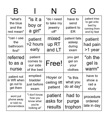 Ultrasound Bingo Card