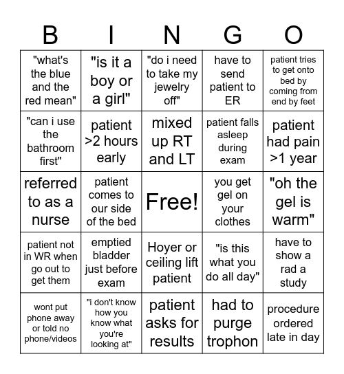 Ultrasound Bingo Card