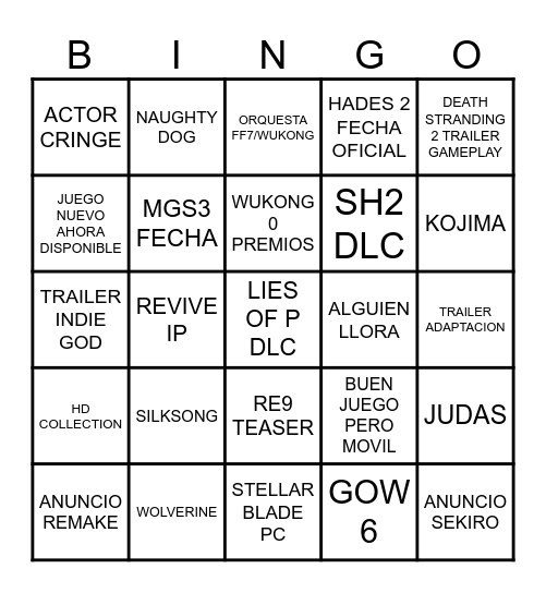 GOTY Bingo Card