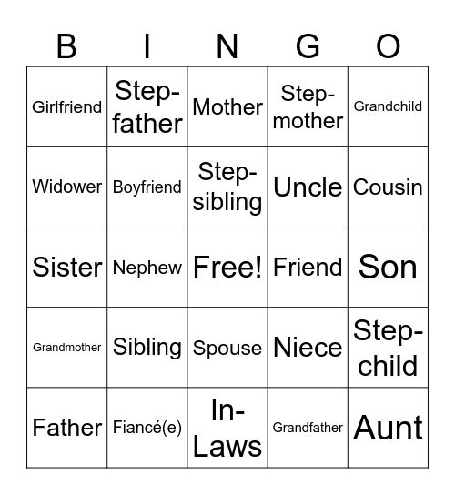 Family Bingo Card