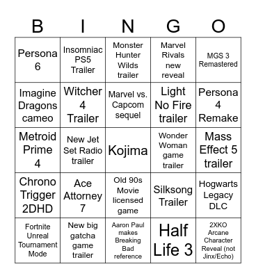 Jaydotjay Game Awards Bingo 2024 Bingo Card