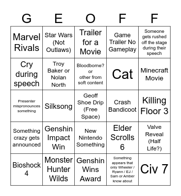 Gaymer Awards 202Whore Bingo Card
