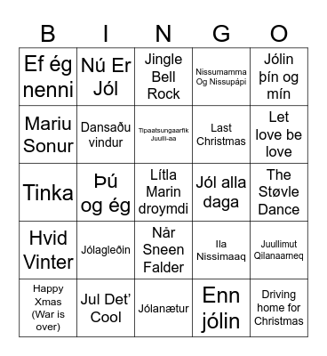 Kongerigets julesang bingo Card