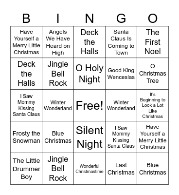 Christmas Music Bingo Card