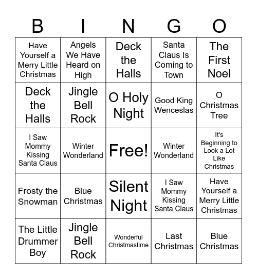 Christmas Music Bingo Card