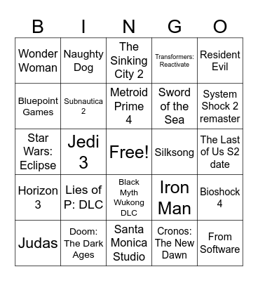 The Game Awards 2024 Bingo Card