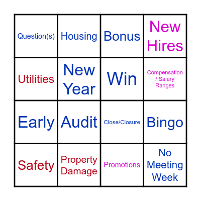 SPR OPS Meeting Holiday BINGO Card