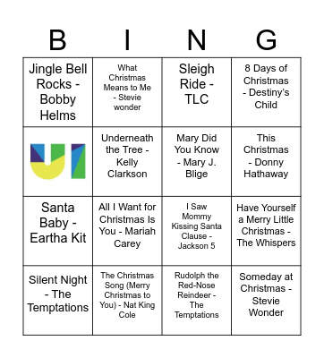 R&B Holiday Hits Bingo Card