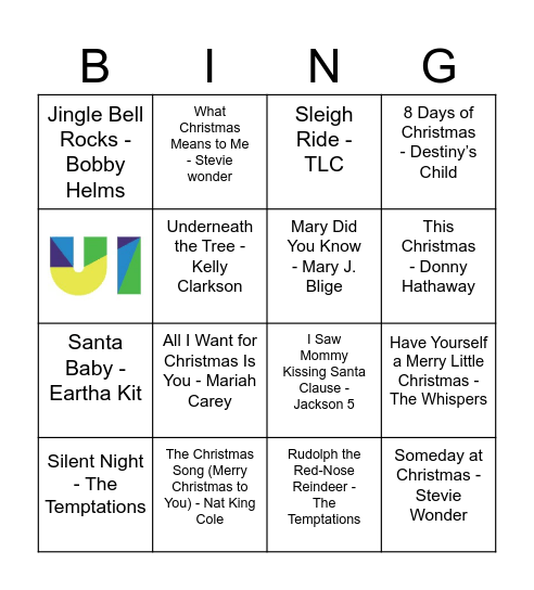 R&B Holiday Hits Bingo Card