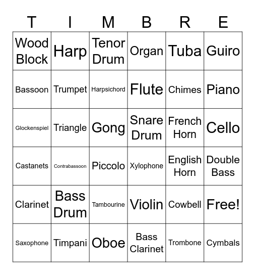 Instrument Bingo Card