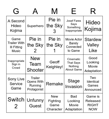 TGA 2024 Bingo Card