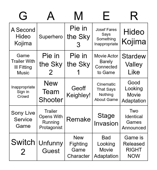 TGA 2024 Bingo Card