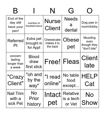 Belton Animal Clinic Bingo Card